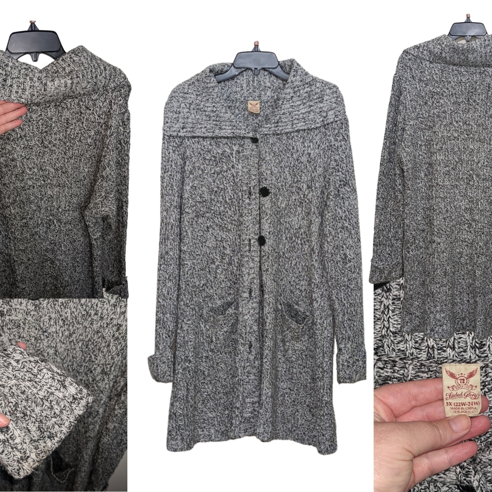 Knit Black and White Cardigan 3XL Faded Glory